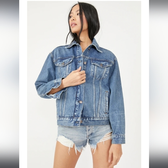 Free People Jackets & Blazers - We the free Jolene distressed trucker denim jacket.